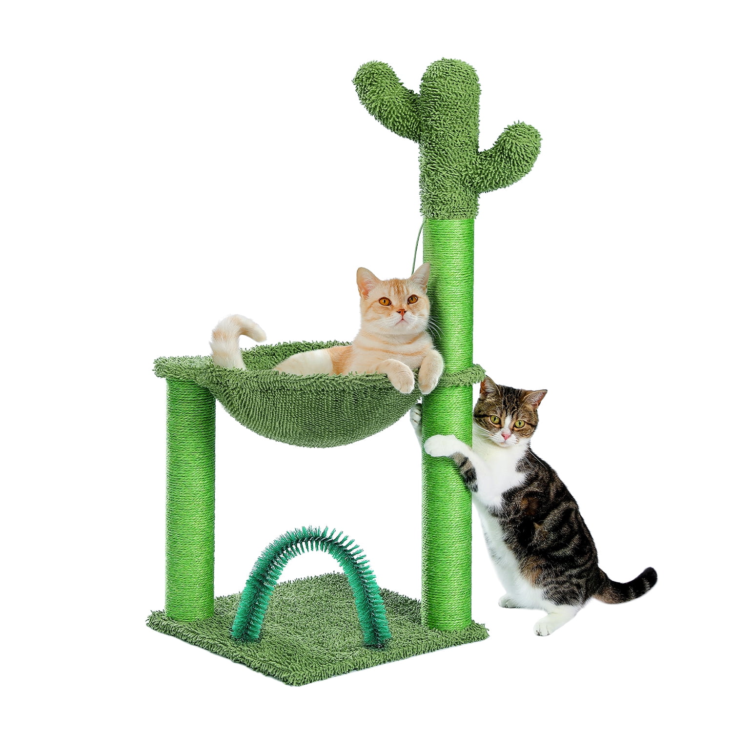 PAWZ Road 35" Cactus Cat Scratching Post with Pet Self Groomer and Hammock for All Indoor Cats Green