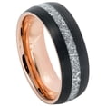 thumbnail image 1 of 8mm Semi-Domed Rose Gold IP Plated inside & Black IP Plated Outside with Imitation Meteorite Inlay Wedding Band Ring For Men Or Ladies, 1 of 7