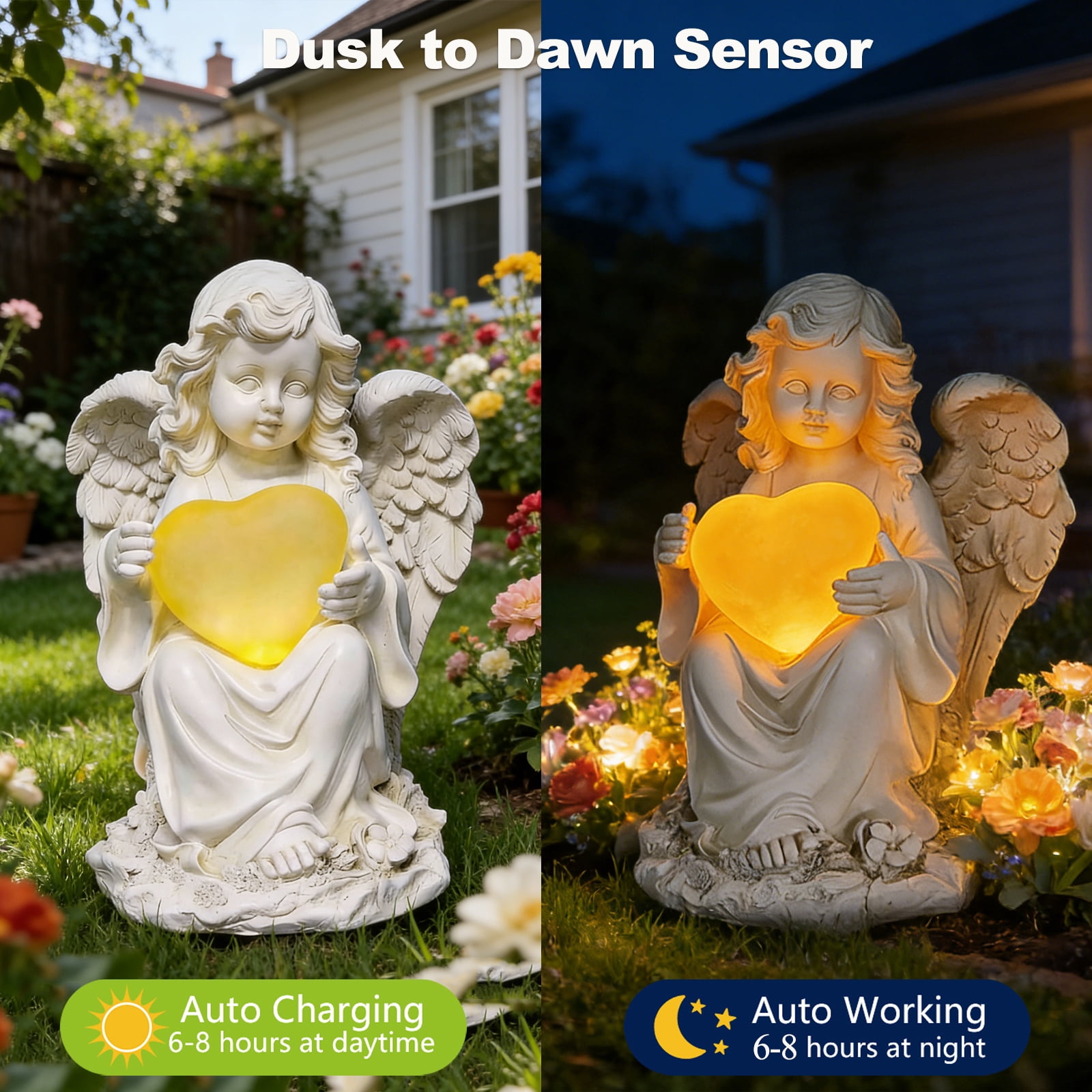 Solar Angel Garden Statue Outdoor, Praying Angel Statues Solar Figurine Lights Outdoor Waterproof, Resin Angel Sculpture for Garden Yard Lawn Grave Cemetery Decor, Gift for Mom Grandma Women