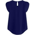 thumbnail image 5 of KDDYLITQ Basic Tops Work Chiffon Pleated Plus Blouses Women Petal Sleeve Chiffon Crew Neck Blouses for Women Keyhole Back Tee Shirts for Women Plus Size Dark Blue 4X, 5 of 5
