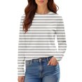 thumbnail image 5 of Women's Black White Striped Print Raglan Sleeve Round Neck Sweatshirt, Long Sleeve Soft Rayon Blend Pullover Top with Loose Fit for Fall Season, Casual Streetwear and Legging Pairing Outfits Grey L, 5 of 9