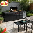 thumbnail image 5 of 4-Burner 59500 BTU Deluxe Stainless Steel Gas Outdoor Kitchen Bar Barbecue Island Grill +Double-door stainless steel sink with trash bin + Refrigerator with Three-tier drawer, 5 of 12