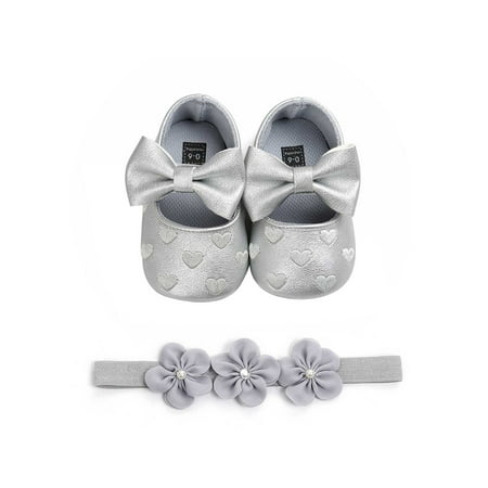 

RUEWEY Baby Girls Shoes and Headband Set Princess Dress Shoes Flower Hairband