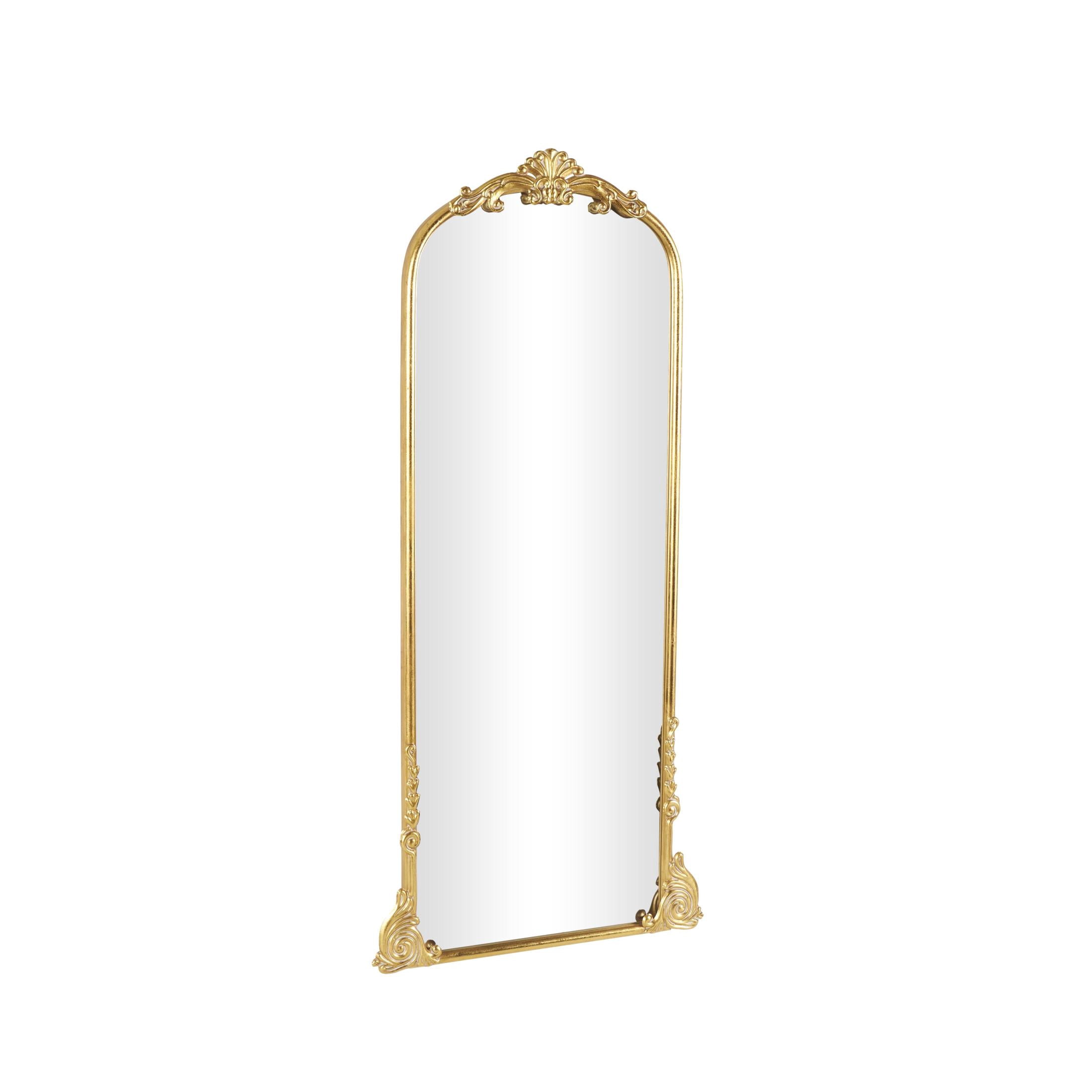 DecMode 30" x 66" Gold Metal Scroll Tall Ornate Arched Baroque Floor Mirror