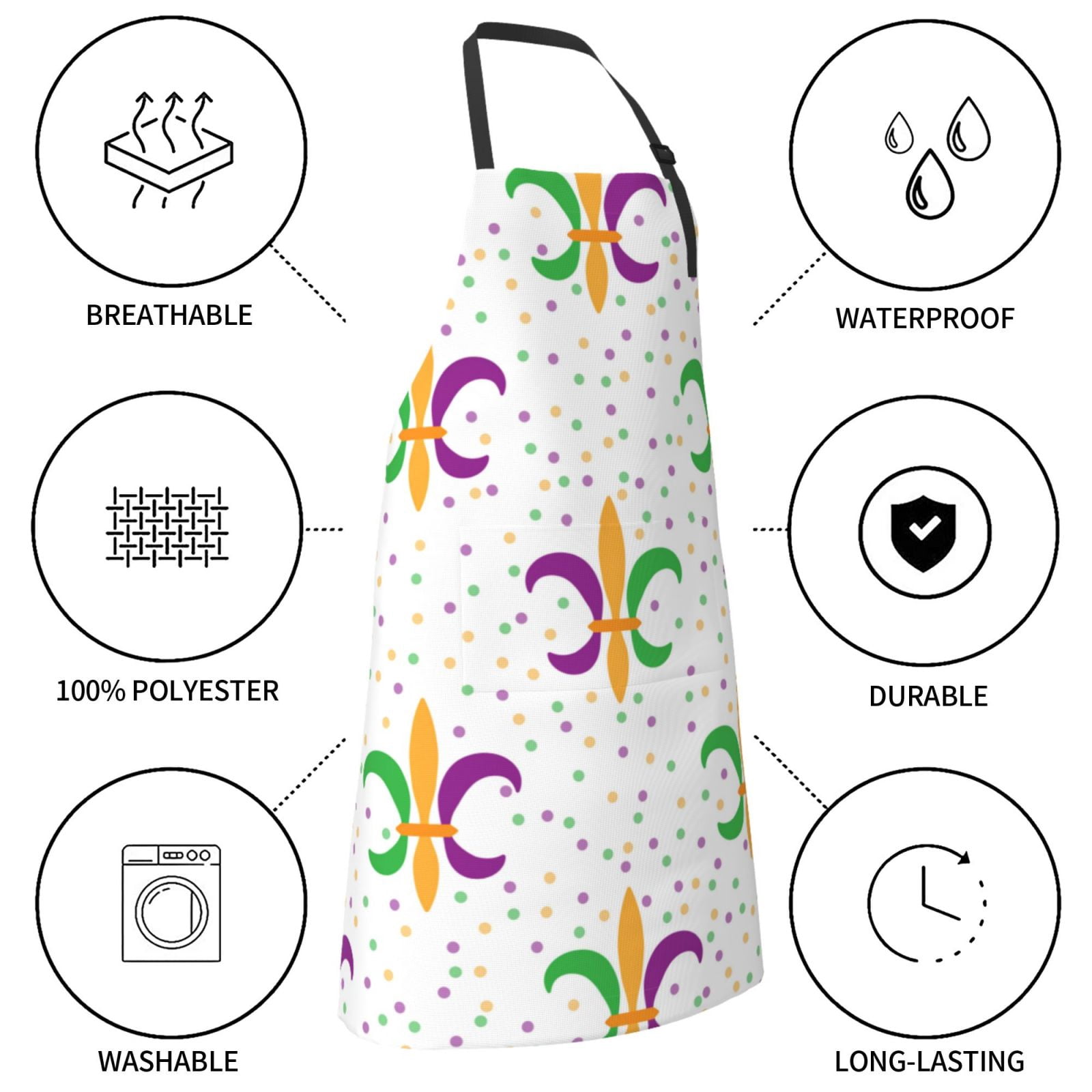 Kdxio Mardi Gras Carnival1 Apron with Pockets Adjustable Kitchen Aprons for Men Women Waterproof Aprons for Cooking,Drawing,Crafting, Baking Household Cleaning
