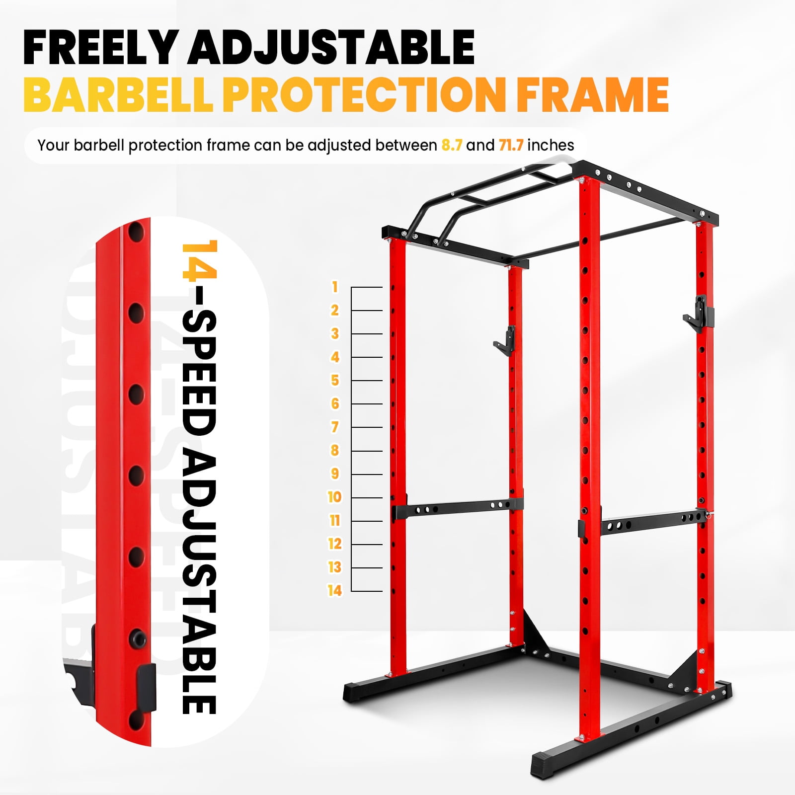 Multi-Function Squat Rack, 14-Hole Adjustable Barbell Rack, 1.8mm Thickened Steel Weight Rack for Home Gym Deep Squat