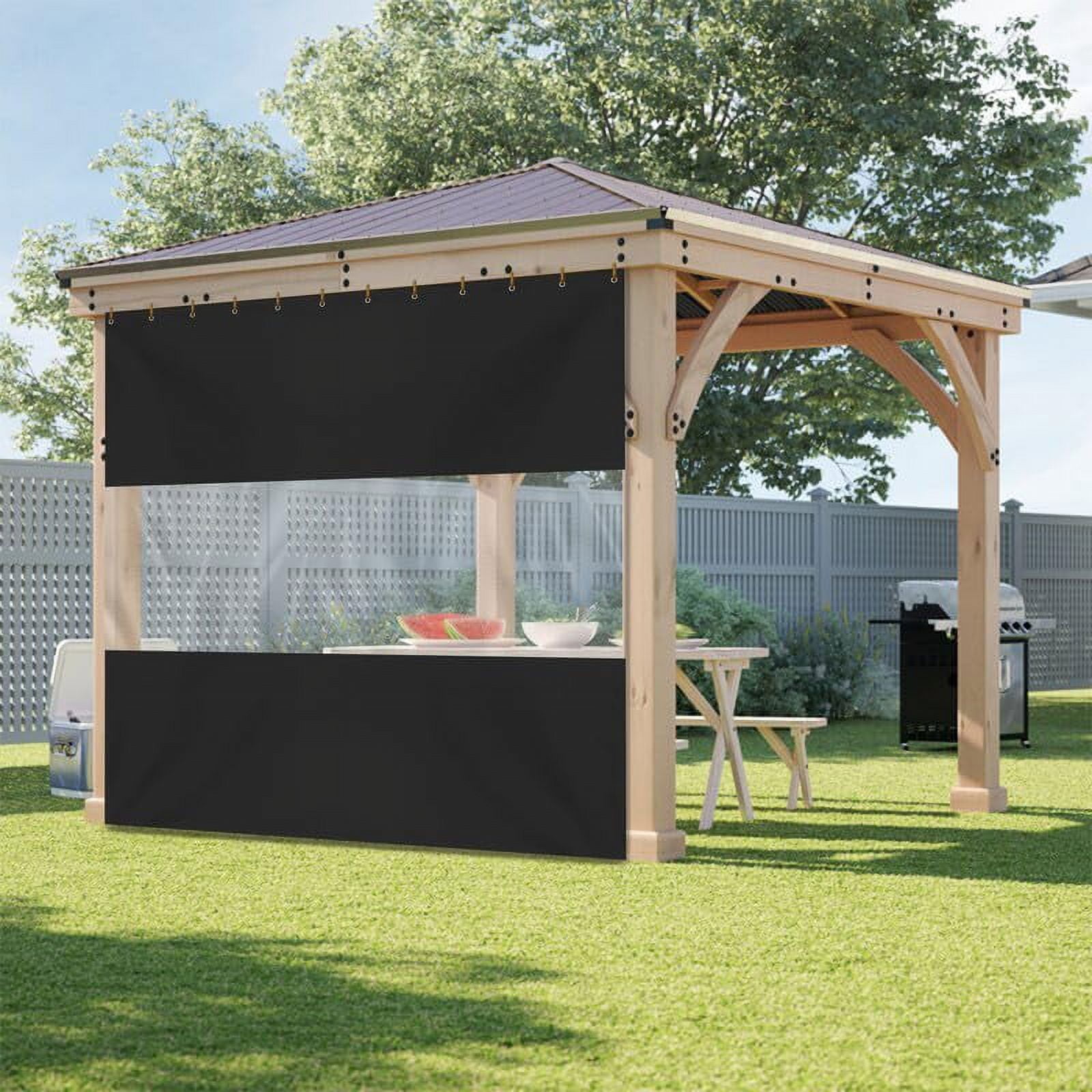 Covers & All Clear Panel Curtain, 18 Oz Outdoor Curtain for Patio Waterproof & UV Resistant, Featuring Rust-Free Grommets. Ideal for Patios, Pergolas, Porches, Gazebos, (7' H X 12' W Feet, Black)