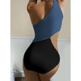 thumbnail image 5 of Inadays Women's One Piece Swimsuits One Shoulder Bathing Suits Asymmetric Swimwear Waist Cutout Monokinis, Blue Black, S, 5 of 8