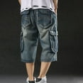 thumbnail image 6 of AHTJRT Men's Baggy Denim Shorts Y2K Style Loose Fit Cargo Pants Hip Hop Streetwear Essentials Blue 2XL, 6 of 6