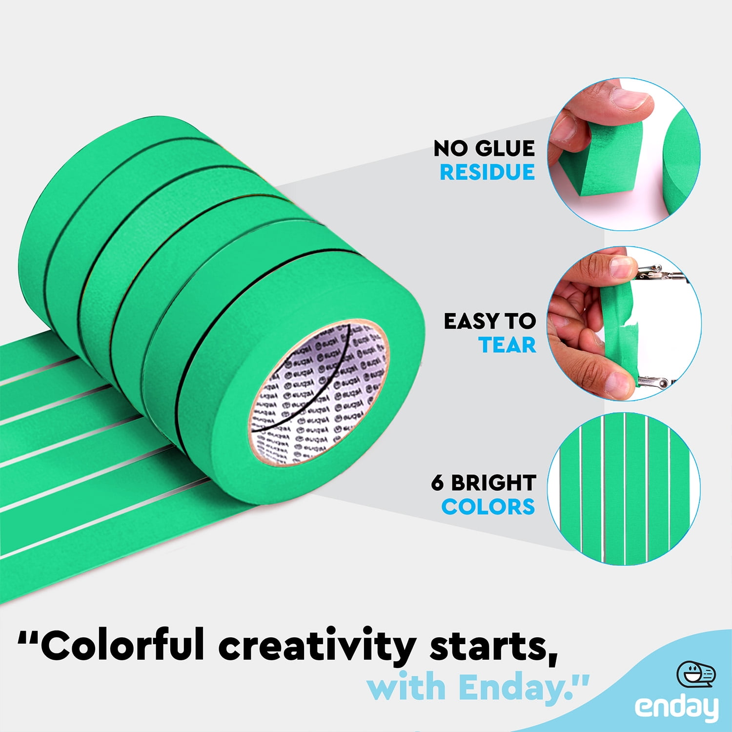 enday Masking Tape, 1" x 60 Yards, Green, Pack of 6