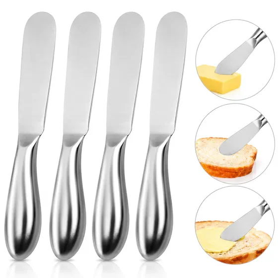 4‑Pack Stainless Steel Spreader Knives Set, Multipurpose Dual‑Use Knives for Cold Butter, Cream Cheese, Jam and Charcuterie Kitchen Gadgets