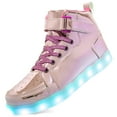 thumbnail image 3 of Boys Shoes,Unisex High Top LED Light Up Sneakers Flashing Athletic USB Rechargeable Kids Shoes For Girls And Boys,Kids Shoes,Pink,4.5-5 Years, 3 of 9