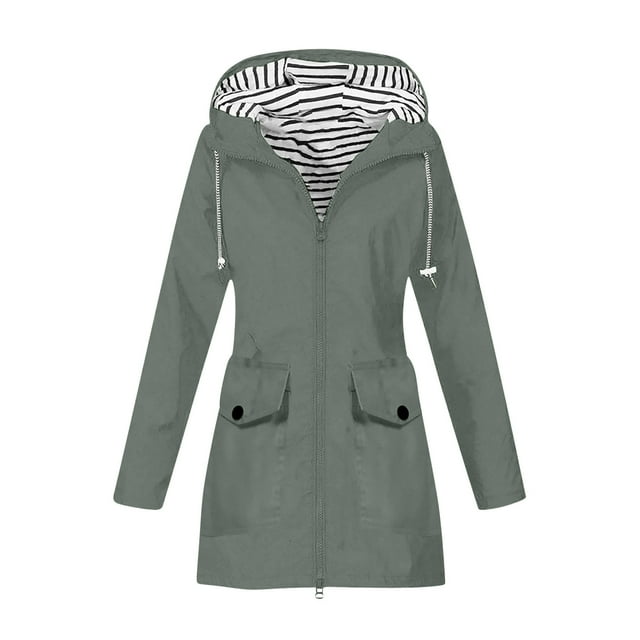 WRKEKC Women's Lightweight Waterproof Rain Jacket Hooded Windproof Outdoor Coat with Pockets Solid Color