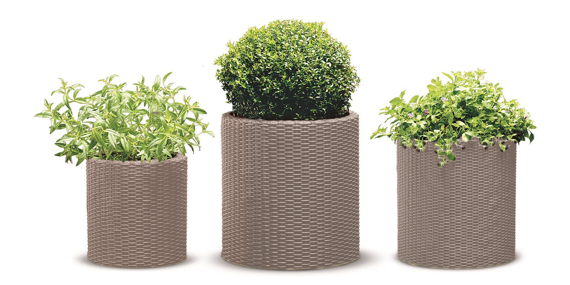 Keter Rattan Cylinder 3 Piece Resin Planter Set Brown Walmart Com Walmart Com