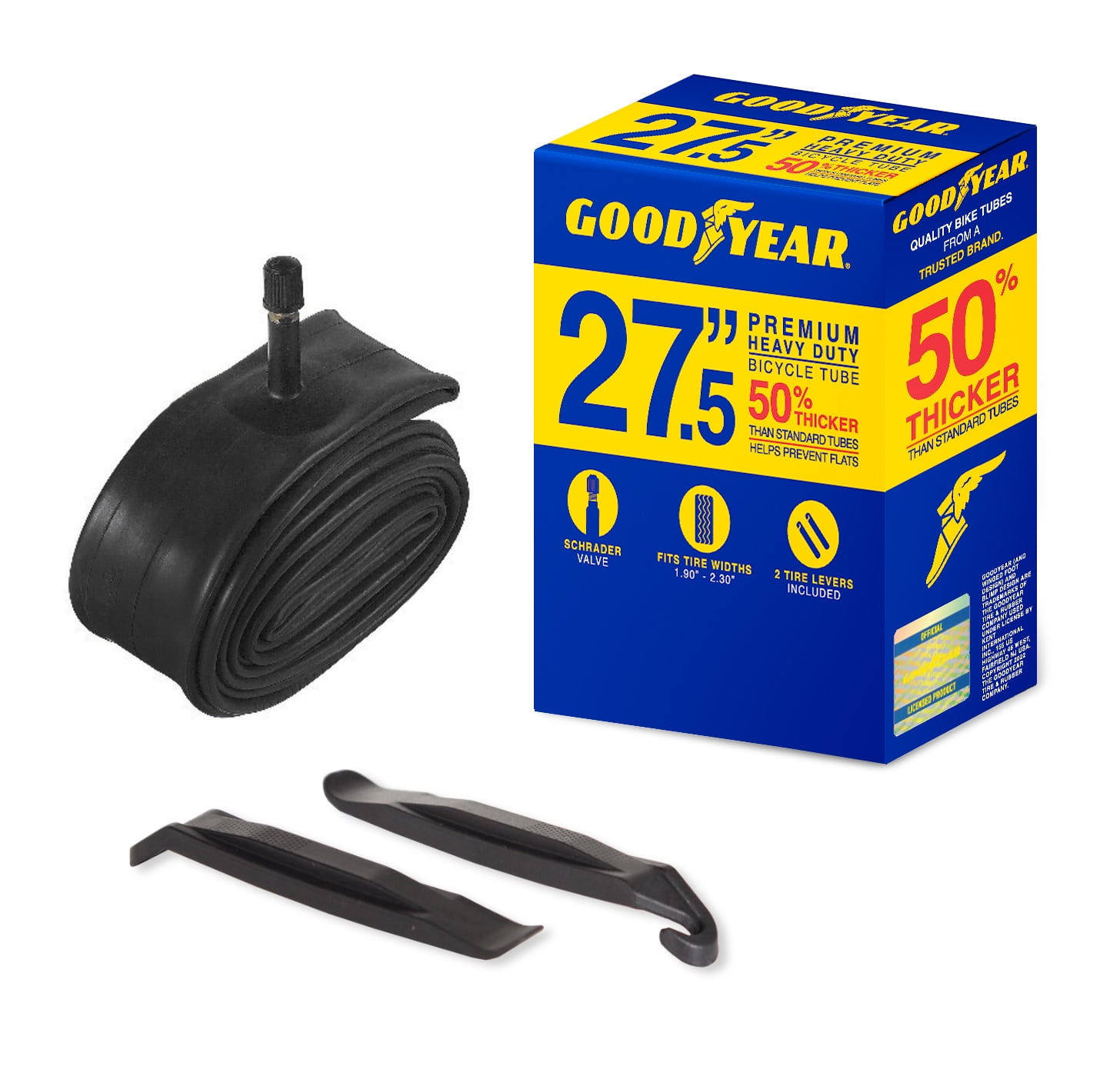 (2 pack) Goodyear 27.5" x 1.9"-2.3" Heavy Duty Bike Tube, Black
