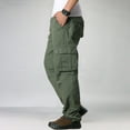 thumbnail image 6 of DPTALR Men's Solid Color Multiple Pockets Casual Loose Cargo Pants,Green,Big and Tall Men 29, 6 of 7