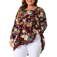 thumbnail image 2 of DARING DIVA Women's Plus Size Crew Neck Lace Trim A-Line Floral Blouse 1X Burgundy, 2 of 6