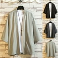 thumbnail image 4 of Men's Kimono Cardigan Japanese Jackets 3/4 Sleeve Casual Ice Silk Open Front Lightweight Sun Protection Shirt Beach Drape Cape, 4 of 4