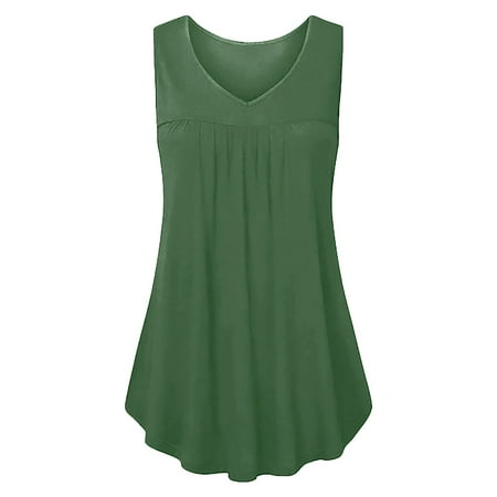 Gewsdrf Tank Top for Women Camisole Tops Summer Women s Sleeveless V Neck Camisole Loose Flowy Cute Pleated Vest Sleeveless Tops Summer Tops Corset Top Green 3 S