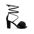 thumbnail image 3 of BLISSFUL STEP Women's Sandals Block Heels Faux Fur Strappy Lace up Sandals Black 7, 3 of 7