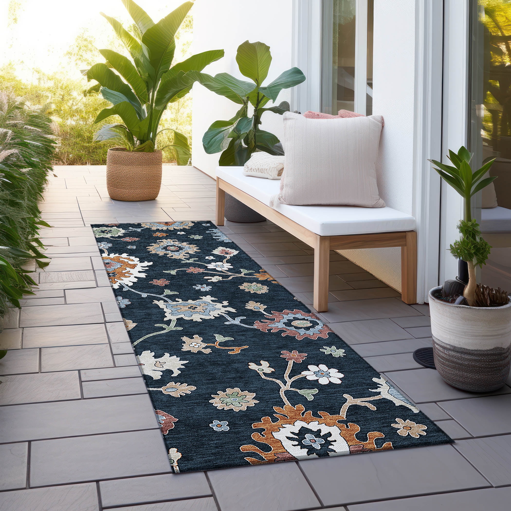 Addison Rugs Chantille Indoor/Outdoor Traditional Oushak Black Washable Runner Rug, 2'3" x 7'6"