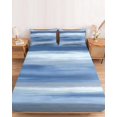 thumbnail image 2 of Twin XL Size Fitted Sheet Set - Navy Blue Grey 2 Piece Bedding Sets 16" Deep Pocket Fitted Sheet with 1 Pillowcases, Abstract Art Oil Painting Blue Ombre Brushed Microfiber Hotel Luxury Bed Sheets, 2 of 9