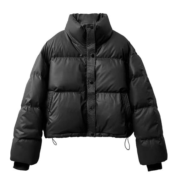 Wutalume Women's Short Loose High Collar Cotton Warm Jacket, Cozy and Comfortable, Ideal for Cool Weather, Casual Style with Soft Fabric for Everyday Use,Black L