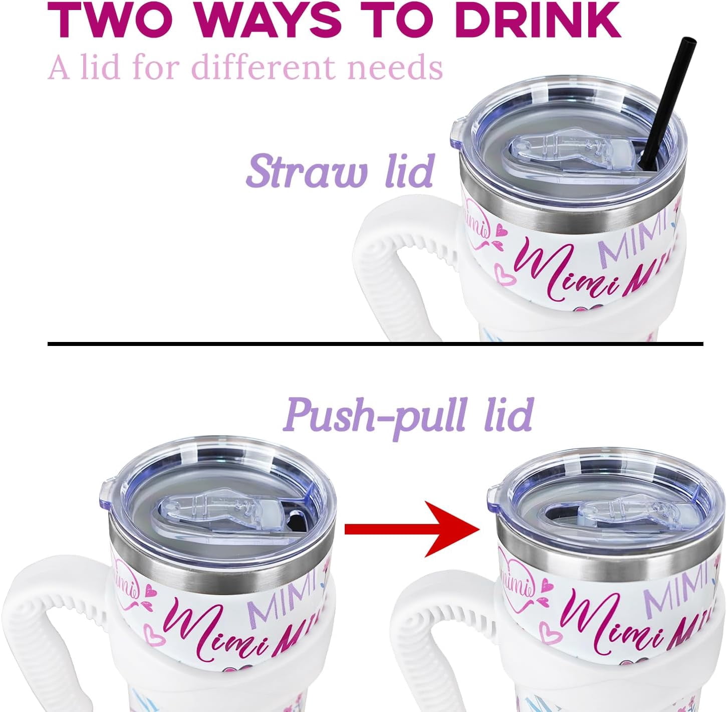 Mimi Tumbler with Handle and Straw 40 Oz, Cute Large Stainless