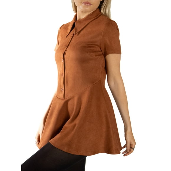Jess by Meiko Women's Dress Short Sleeves Button Down Drop Waist Collared Flare Mini Dress XL Burnt Orange