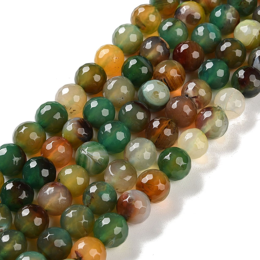 Natural Agate Beads Strands Dyed Heated Faceted Round Green 10mm Hole: 0.8mm 37pcs/strand 14.96inch(38cm)