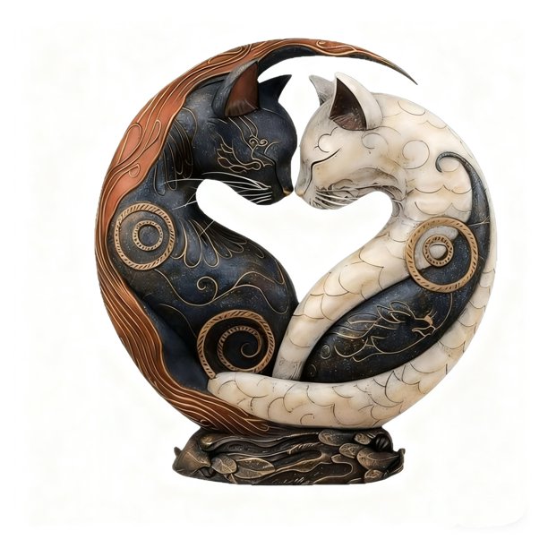 Exhibición de arte Yin-Yang de gato blanco y negro, una decoración de escritorio de estilo Zen oriental