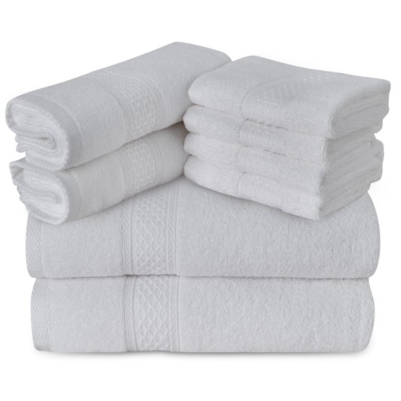 Gogreen 100% Cotton Bath Towel Sets of 8 Pieces, 2 Bath Towels 2 Hand Towels 4 Washcloths, Highly Absorbent Towels for Bathroom, Gym, Hotel (Light Dark Gray)