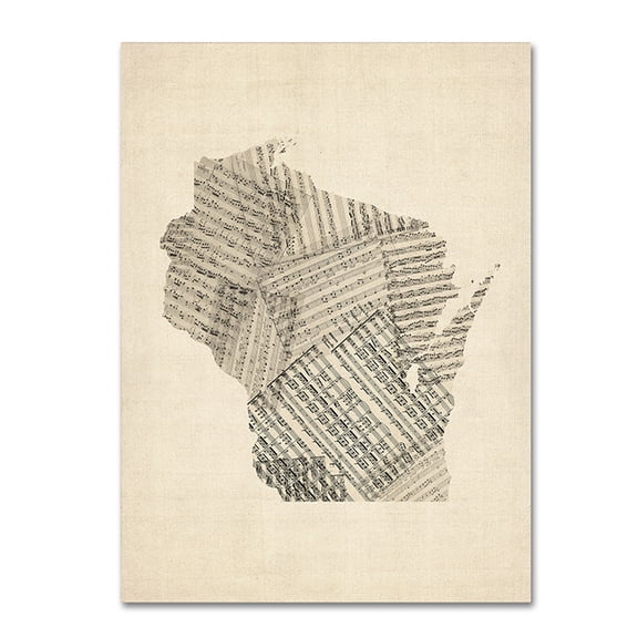 Trademark Fine Art "Old Sheet Music Map of Wisconsin" Canvas Art by Michael Tompsett