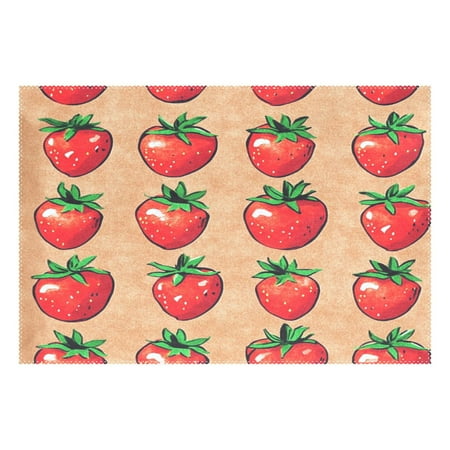 Brown Strawberry Print 12x18in Heat-Resistant Non-Slip Place Mat, Durable and Wrinkle-Resistant