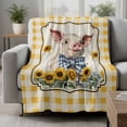 thumbnail image 2 of Pig Sunflowers Blanket Soft Cozy Warm Throw Blanket for Couch, Plush Fuzzy Flannel Fleece Blankets for Sofa, Yellow Floral Farmhouse Checkered Rustic Bed Blankets Lightweight Gifts for Women, 40"x50", 2 of 9