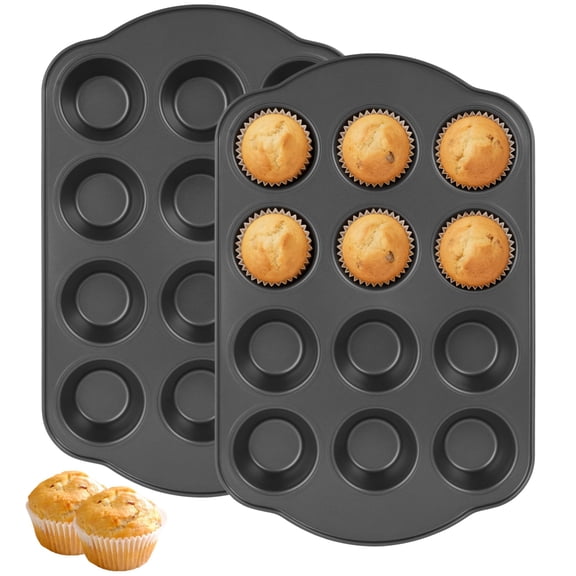 2 Pcs Muffin Pans, 12-Cup Non-stick Cupcake Pans, Standard Size Carbon Steel Muffin Tins with Wide Handles, Heavy-duty Metal Baking Trays for Cupcakes, Tarts