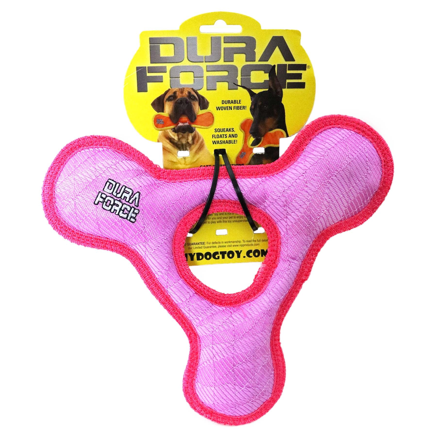 DuraForce Triangle Ring Tiger Pink-Pink, 2-Pack, Durable Woven Mesh Fiber Squeaky Dog Toy