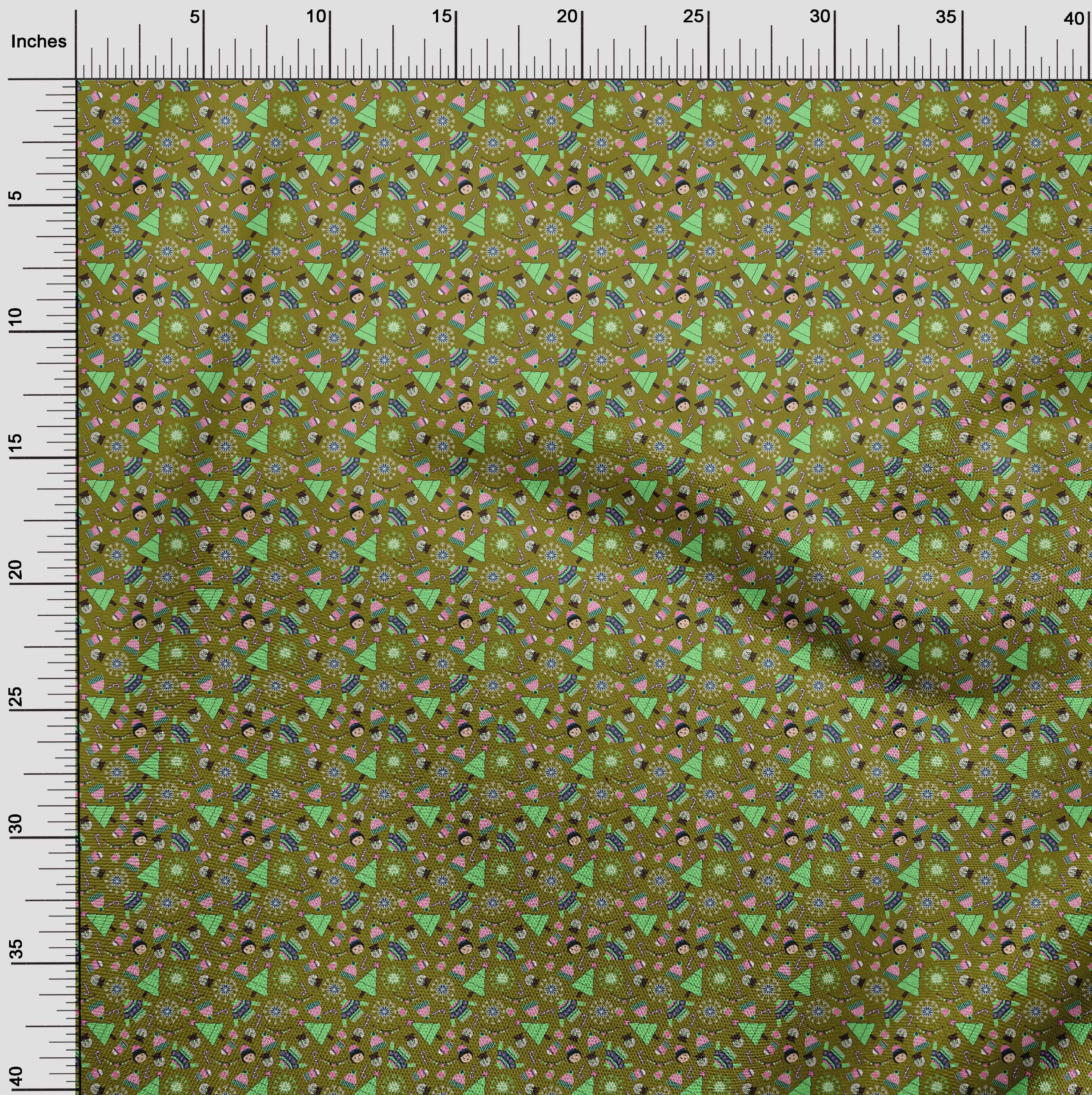oneOone Rayon Dark Olive Green Fabric Christmas Fabric For Sewing Printed Craft Fabric By The Yard 56 Inch Wide