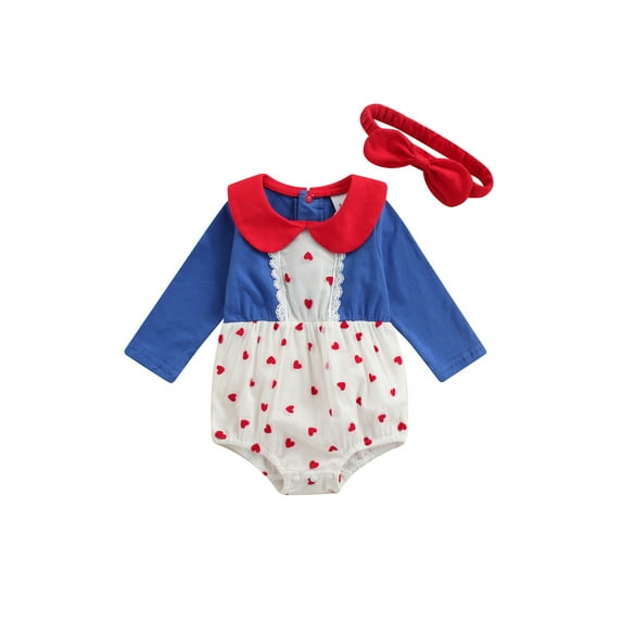 Qmyliery Baby Outfits Love-Heart Patchwork Contrast Color Romper with Headband Gift