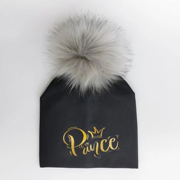 Gorro con pompón de cubo para bebé, gorro con letras de Príncipe, princesa dorada, a la moda, para recién nacido
