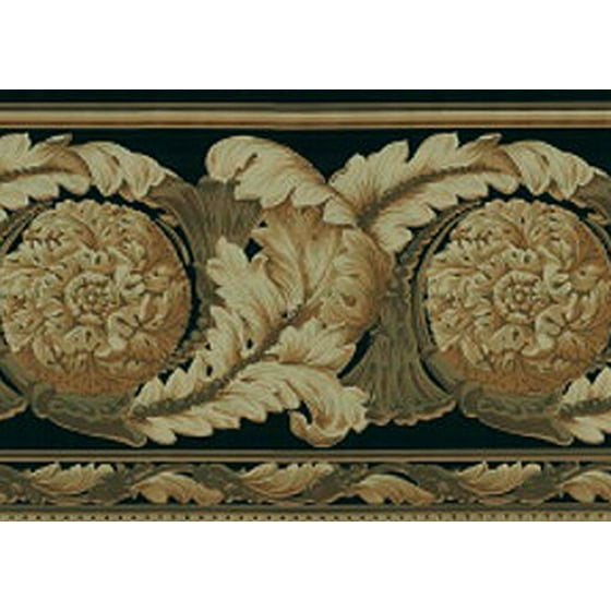 878663 Black Gold Architectural Medallion Wallpaper Border Vt4680b