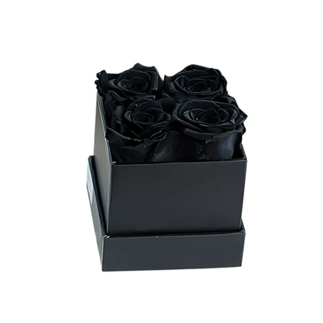 Advancent Caja de rosas preservadas Flor eterna Ramo de rosas inmortales Larga duración Multicolor Autoensamblaje Boda Decoración de acción de Flores artificiales Negro 4 cabezas