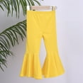 thumbnail image 2 of PINQI Children's Girls Fashion Flare Leggings Stretch Cotton Hem Pants Oversized Flare Pants Kids Girls Solid Color Dance Bell Bottoms(Yellow-2,2-3 Years), 2 of 3
