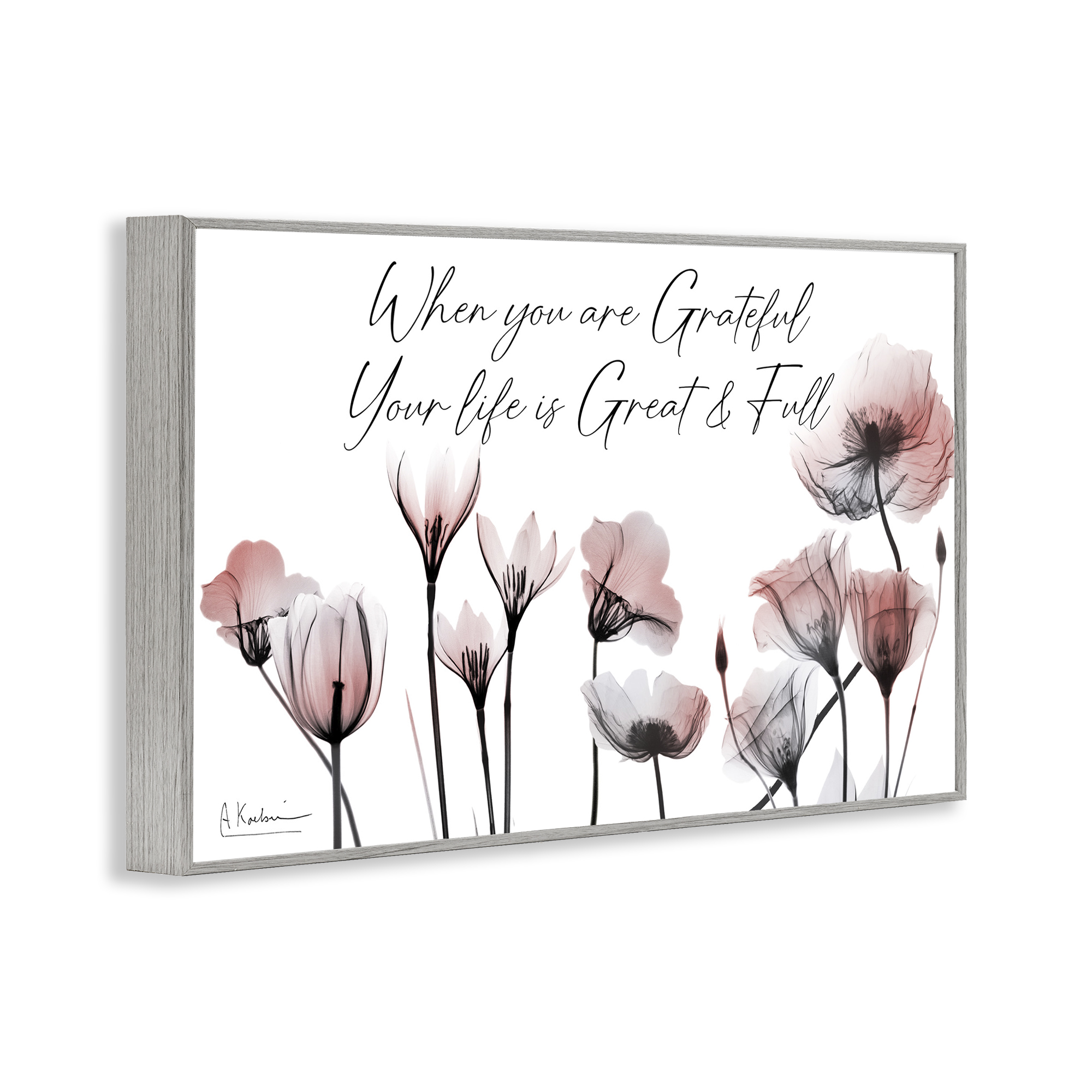 Stupell Industries Grateful Faith Floral Religious Painting Gray Framed Art Print Wall Art, 24 x 16