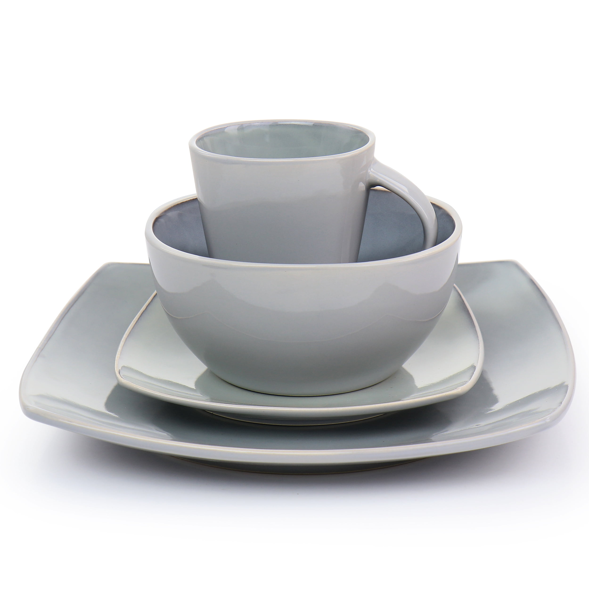 GBS 16 Pieces Stoneware Dinnerware Set in Light Grey