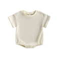 thumbnail image 1 of Mono de bebé de manga corta, cuello redondo, mono de verano sólido para niñas y niños, 1 of 4