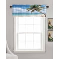thumbnail image 3 of Summer Palm Tree Kitchen Valances for Windows Farmhouse Linen Window Valance Curtain for Living Room Window Treatment Sandy Beach Ocean Sky Cloud Plants Valance Rod Pocket Topper Drape, 42 x 12 Inch, 3 of 6