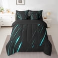 thumbnail image 2 of Manfei Geometric Stripes 7-Piece Bedding Comforter Set,Black Teal King Bedding Sets,Neon Lights Ultra Soft Bed Sheets,Luxury Boys Bedroom Decor,Reversible, 2 of 7