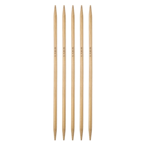 Uxcell 5Pcs Agujas de Tejer de Bambú de Punta Doble Tamaño US 9(5.5mm) Carbonizado 7.87" Rectas para DIY Creativo Hecho a Mano