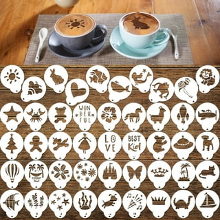 Coffee Stencils,16 Pcs Coffee Decorating Stencils, Foam Latte Art